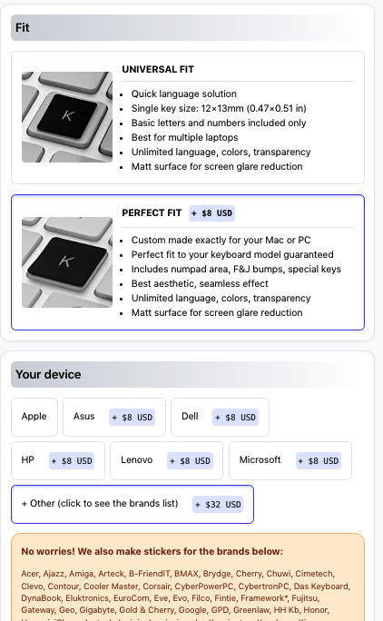 Ordering Framework Keyboard Stickers