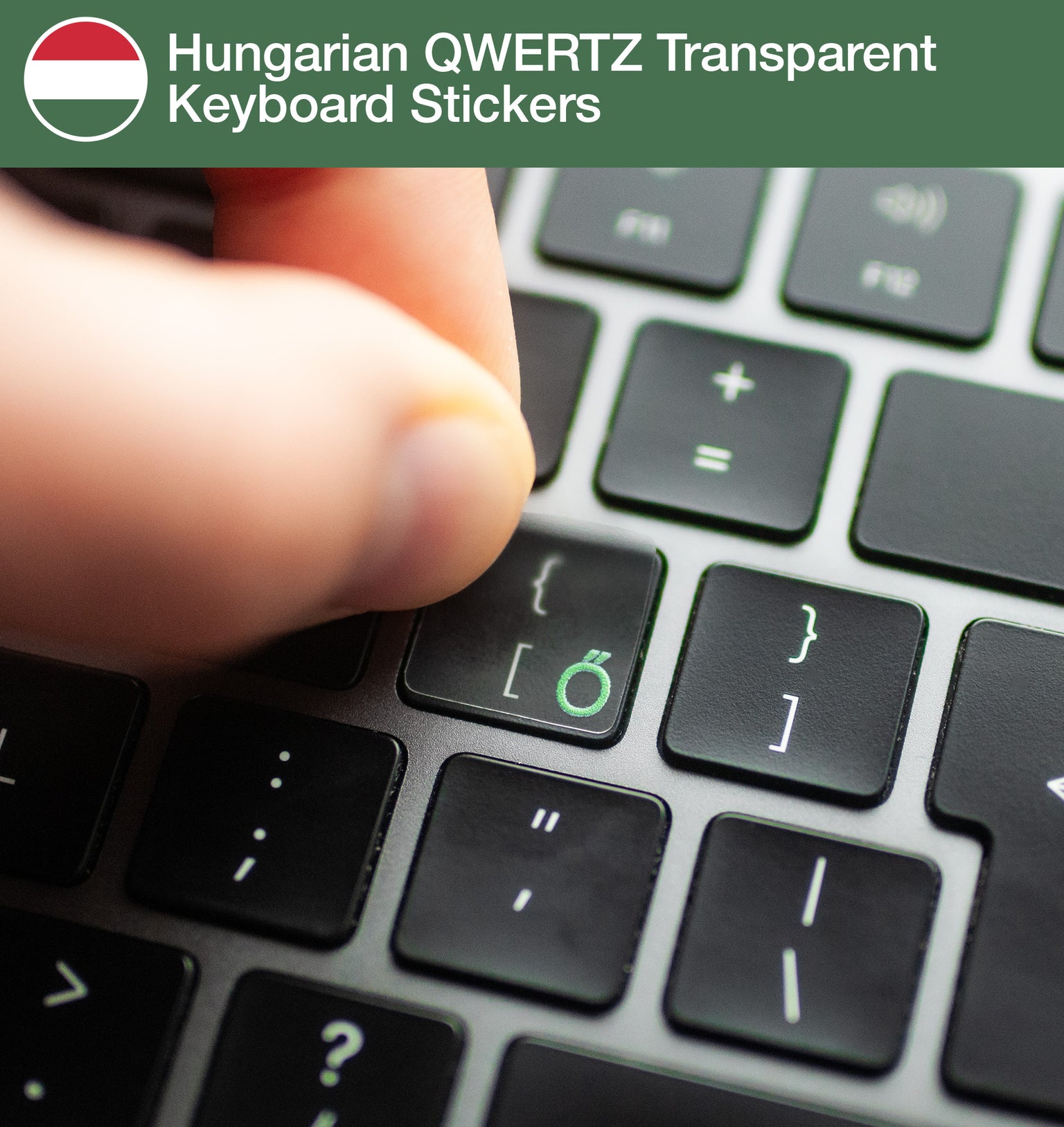 Hungarian (QWERTZ) Transparent Keyboard Stickers with Hungarian keyboard layout