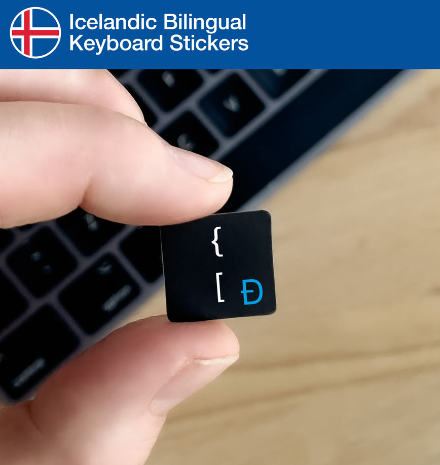 Icelandic Bilingual Keyboard Stickers with Icelandic layout