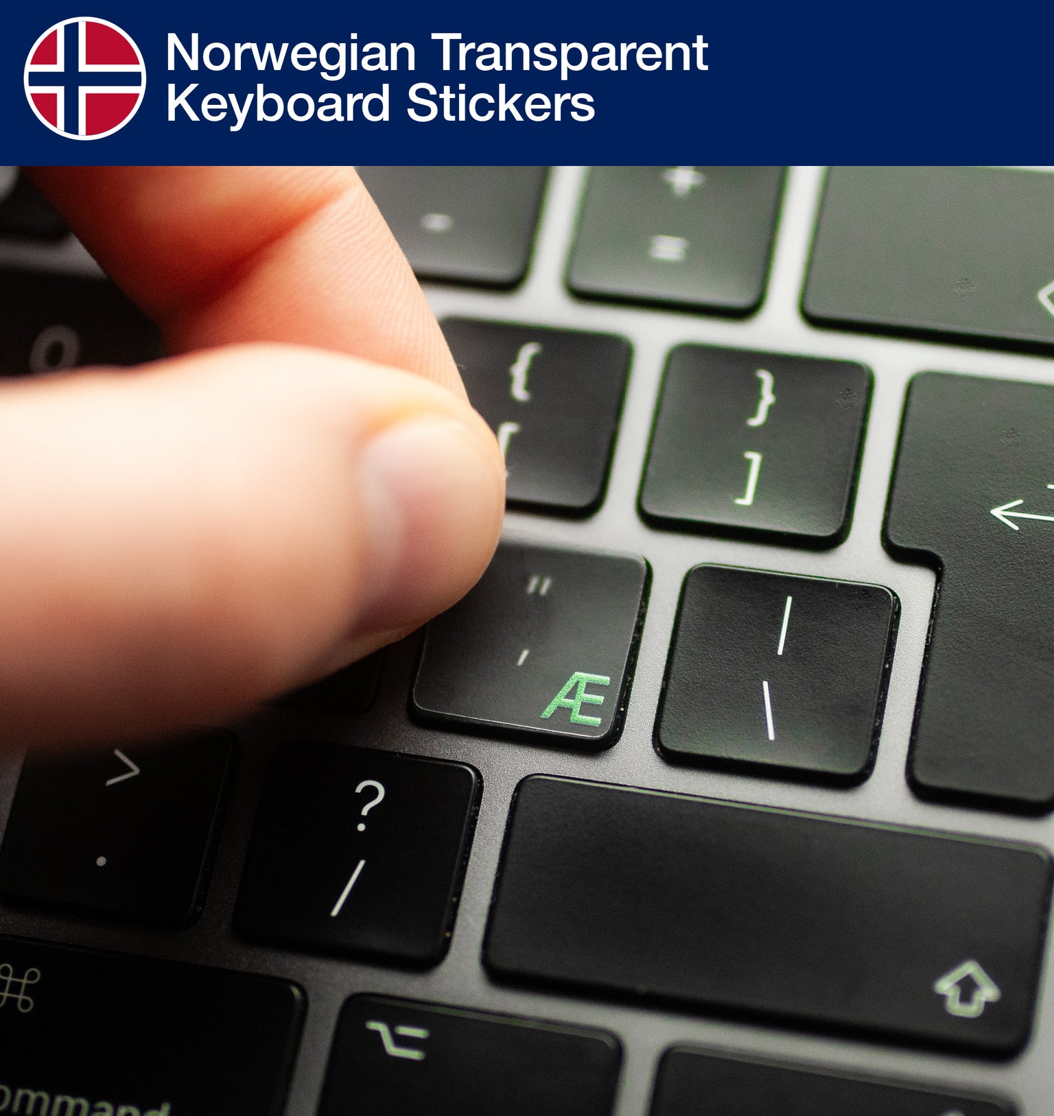 Norwegian Transparent Keyboard Stickers with Norwegian keyboard layout