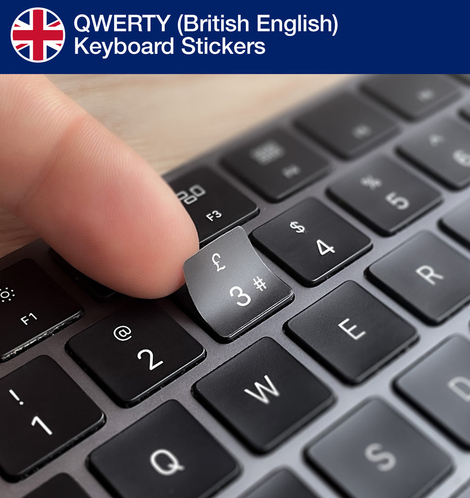 UK British English QWERTY keyboard stickers from Keyshorts