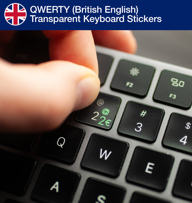 QWERTY (British English) Transparent Keyboard Stickers with British English keyboard layout