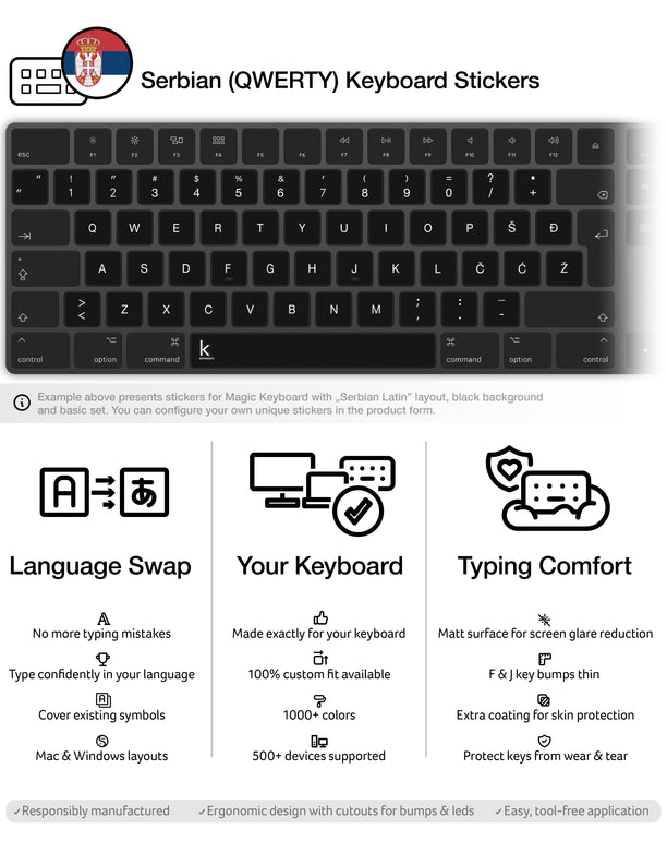 Serbian (QWERTY) Keyboard Stickers