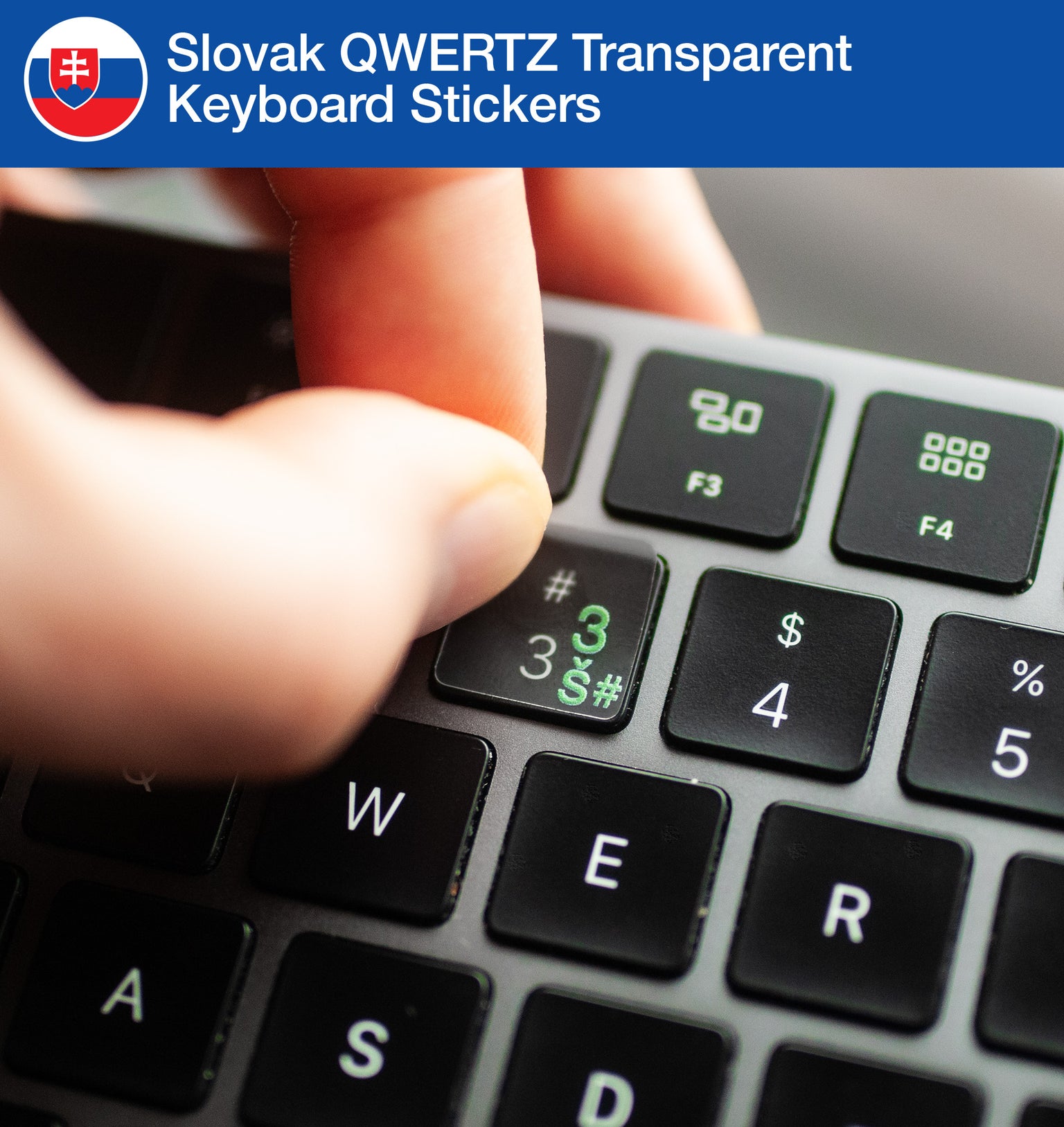 Slovak (QWERTZ) Transparent Keyboard Stickers with Slovak layout