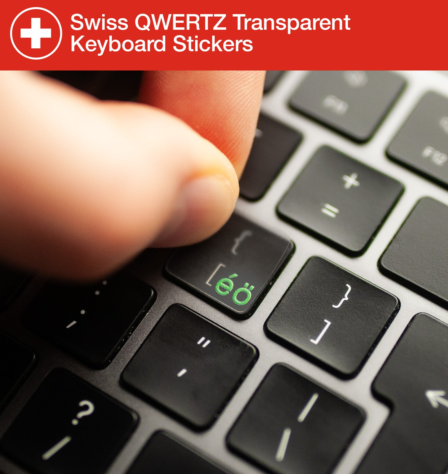 Swiss QWERTZ Transparent Keyboard Stickers with Swiss keyboard layout